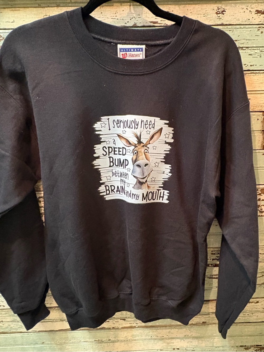 NWOT Hanes Black Crewneck Sweatshirt with Donkey Graphic